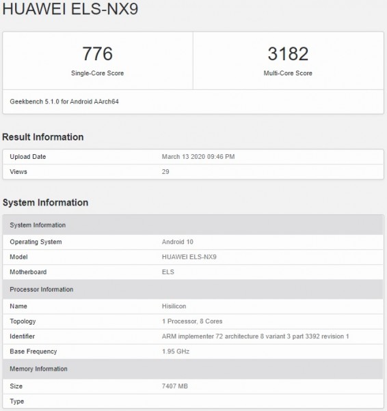 Huawei P40 Pro 5G sur Geekbench 5