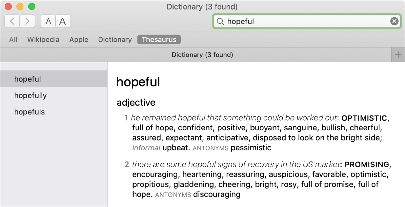 Dictionnaire App Thesaurus Mac