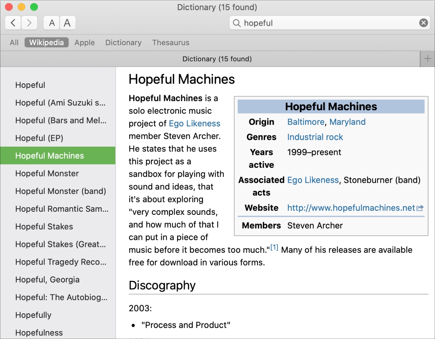 Dictionnaire App Wikipedia Mac