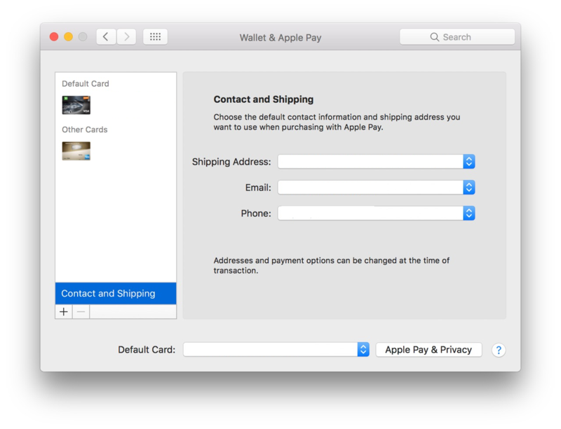 Configuration d'Apple Pay sur Mac montrant les étapes pour afficher vos informations de contact et d'expédition
