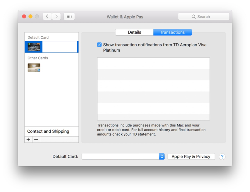 Configuration d'Apple Pay sur Mac montrant les étapes pour accéder à vos transactions récentes
