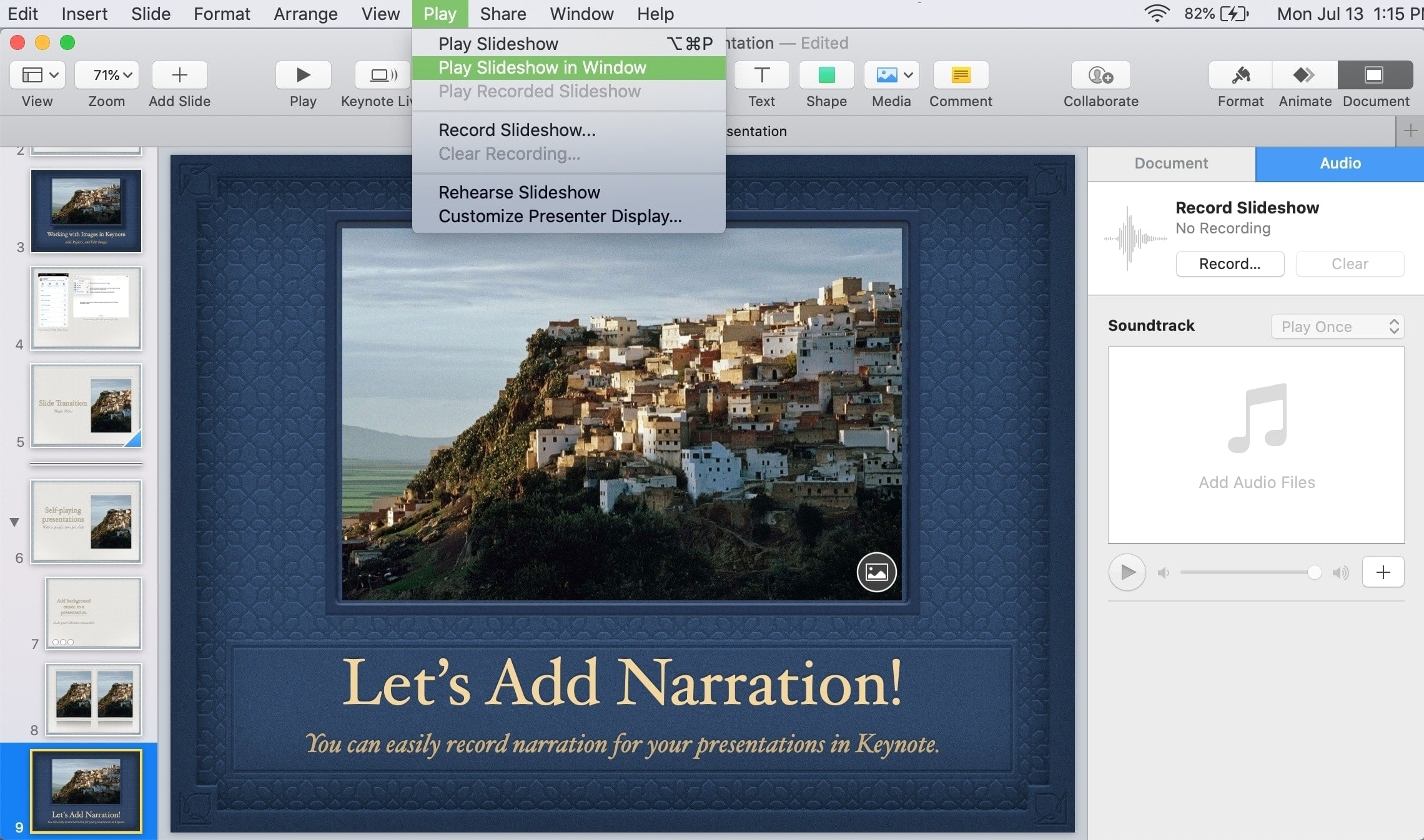 Keynote Mac Play Slideshow dans la fenêtre