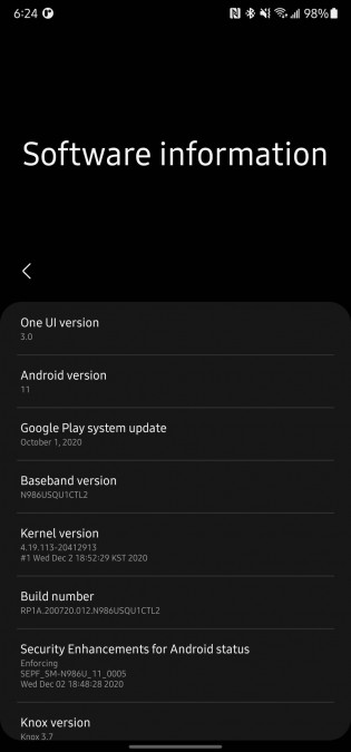 Mise à jour stable One UI 3.0 basée sur Android 11 pour Note20 Ultra 5G