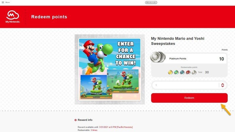 Échange de points sur le site Web Mon Nintendo Échange d'articles sélectionnés