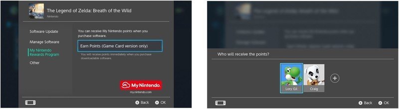 Sélection d'un profil pour les points Gold sur la Nintendo Switch