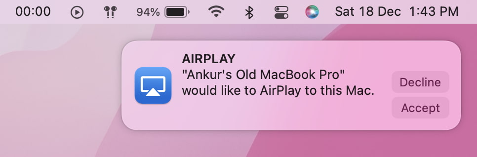 Accepter la demande AirPlay entrante sur Mac
