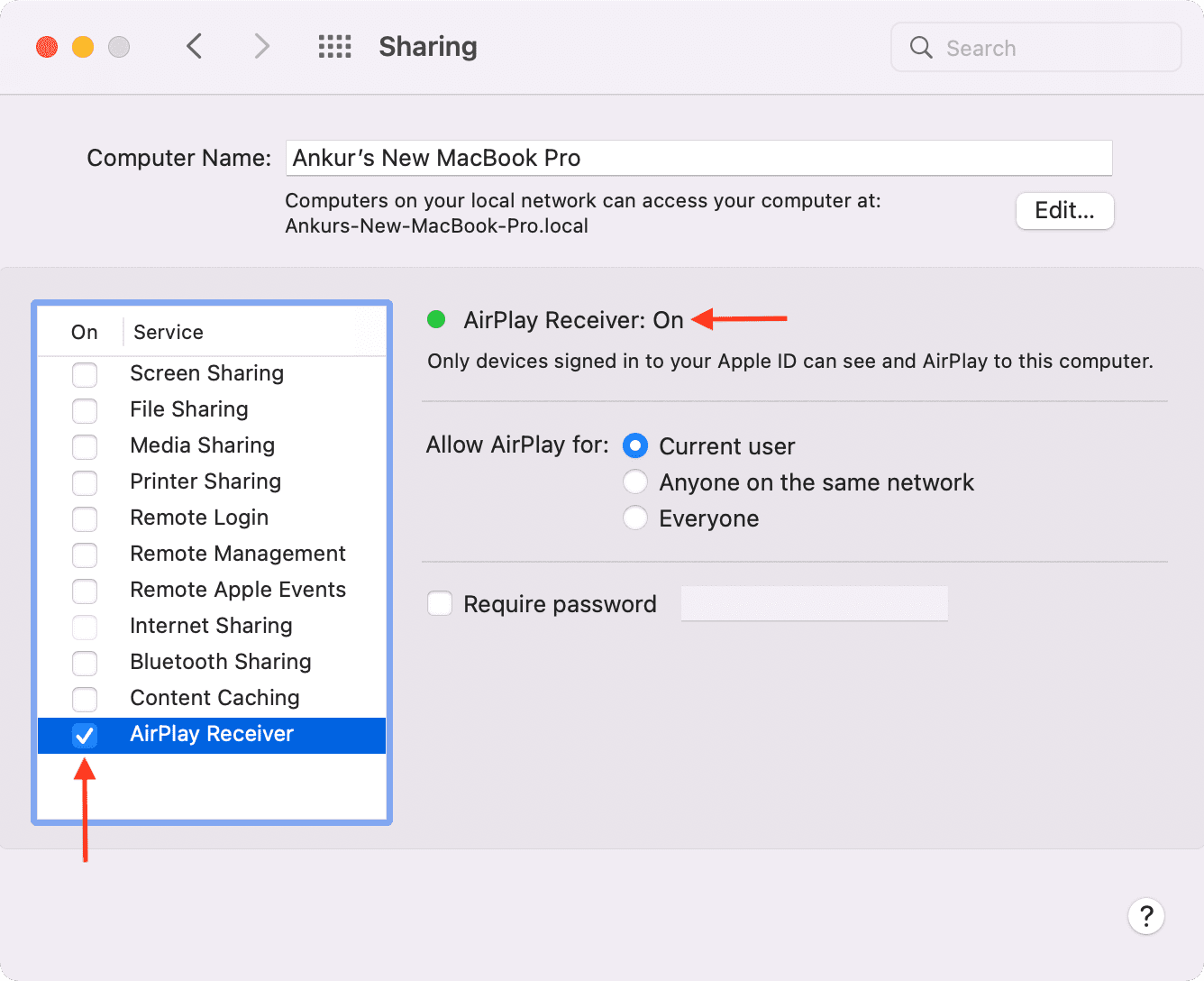Récepteur AirPlay activé sur Mac exécutant macOS Monterey