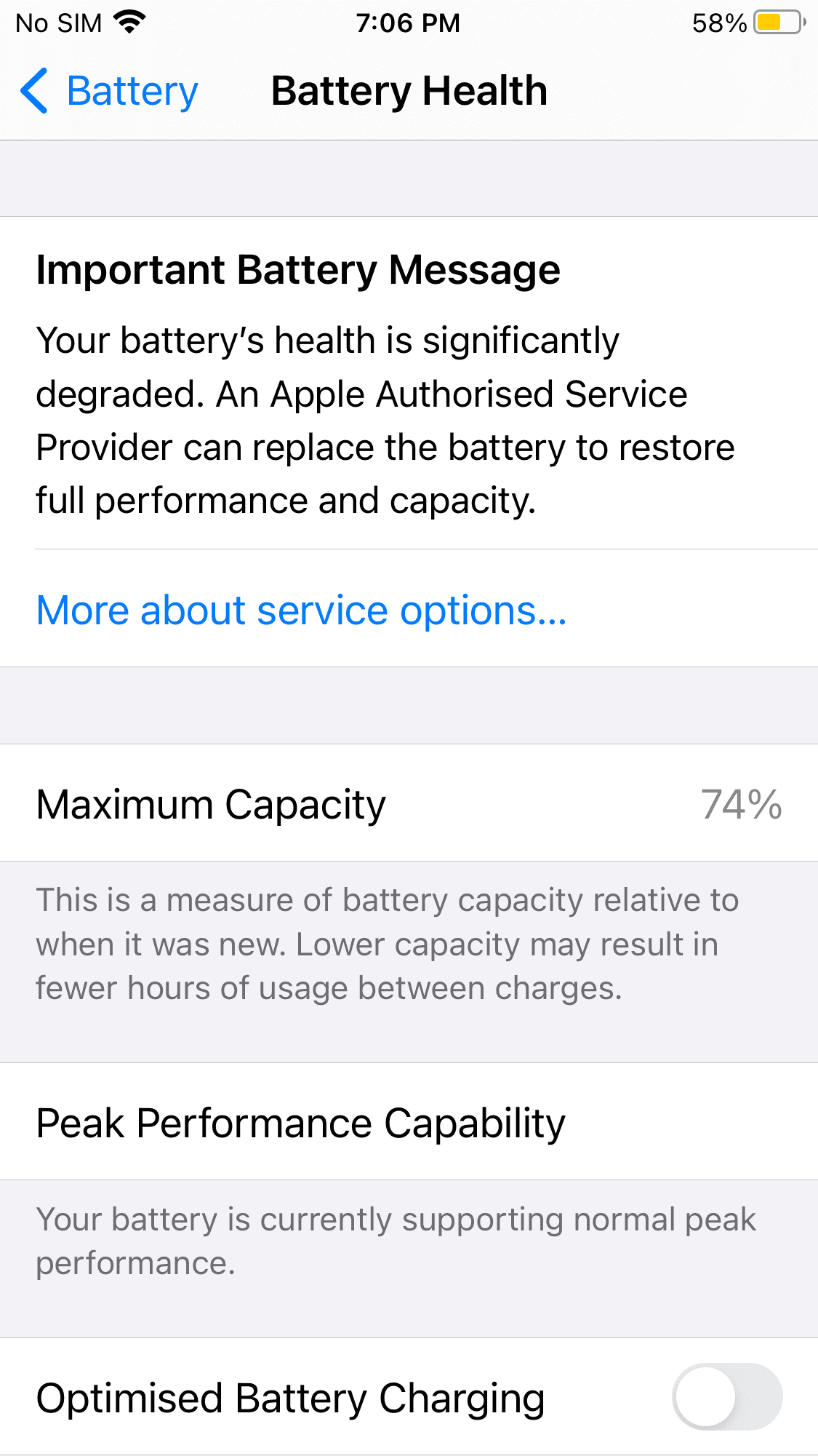 Message de batterie important concernant la santé de la batterie dégradée sur iPhone