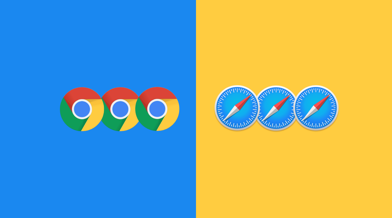 3 Logo Chrome et Safari sur fond bleu et jaune