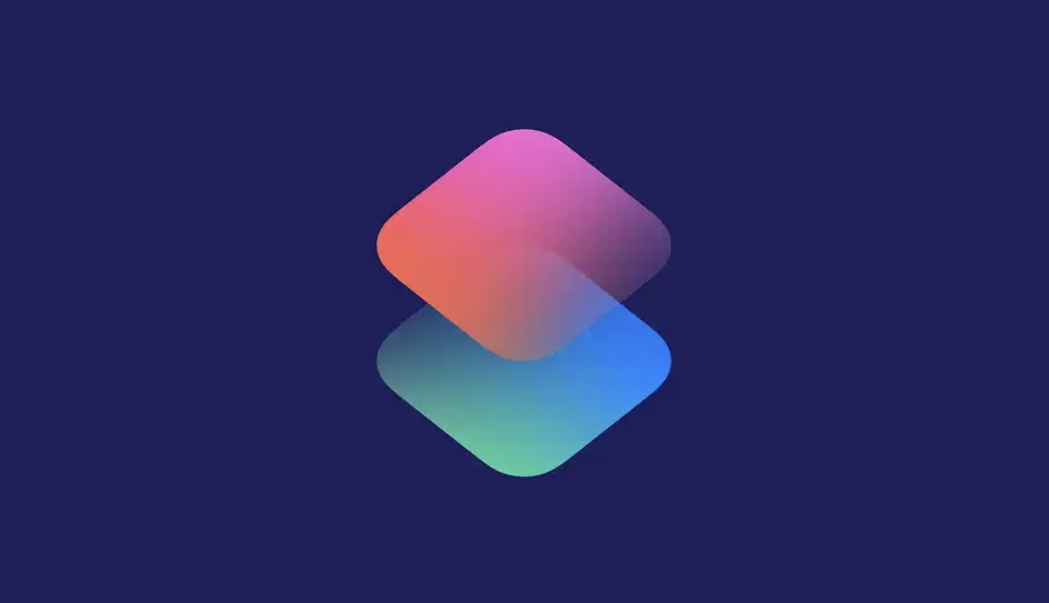 Image d'une icône de l'application Raccourcis d'Apple, sur un fond bleu foncé