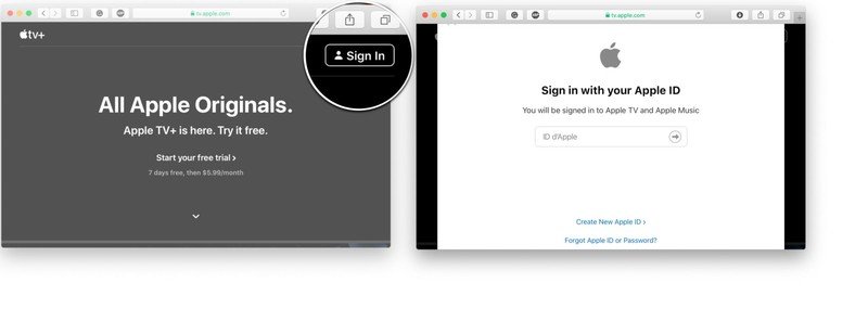 Go to tv.apple.com, click sign in, and then enter your Apple ID login information.