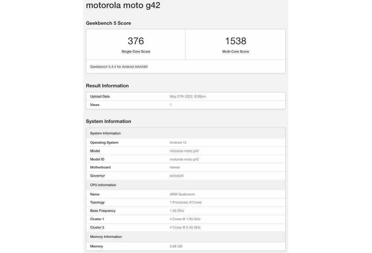 Le prochain Moto G42 utilise Geekbench alimenté par le Snapdragon 680 SoC