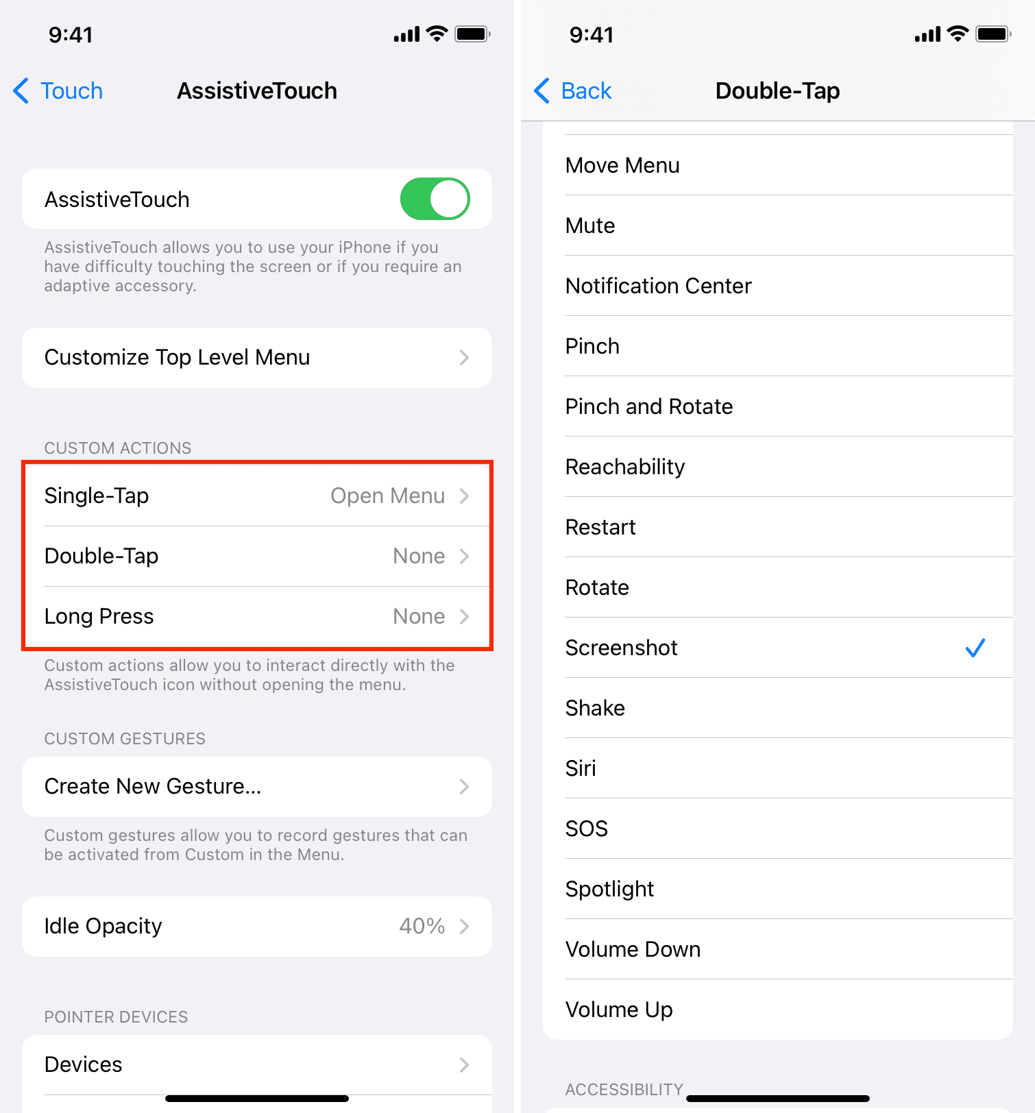 AssistiveTouch Custom Actions on iPhone
