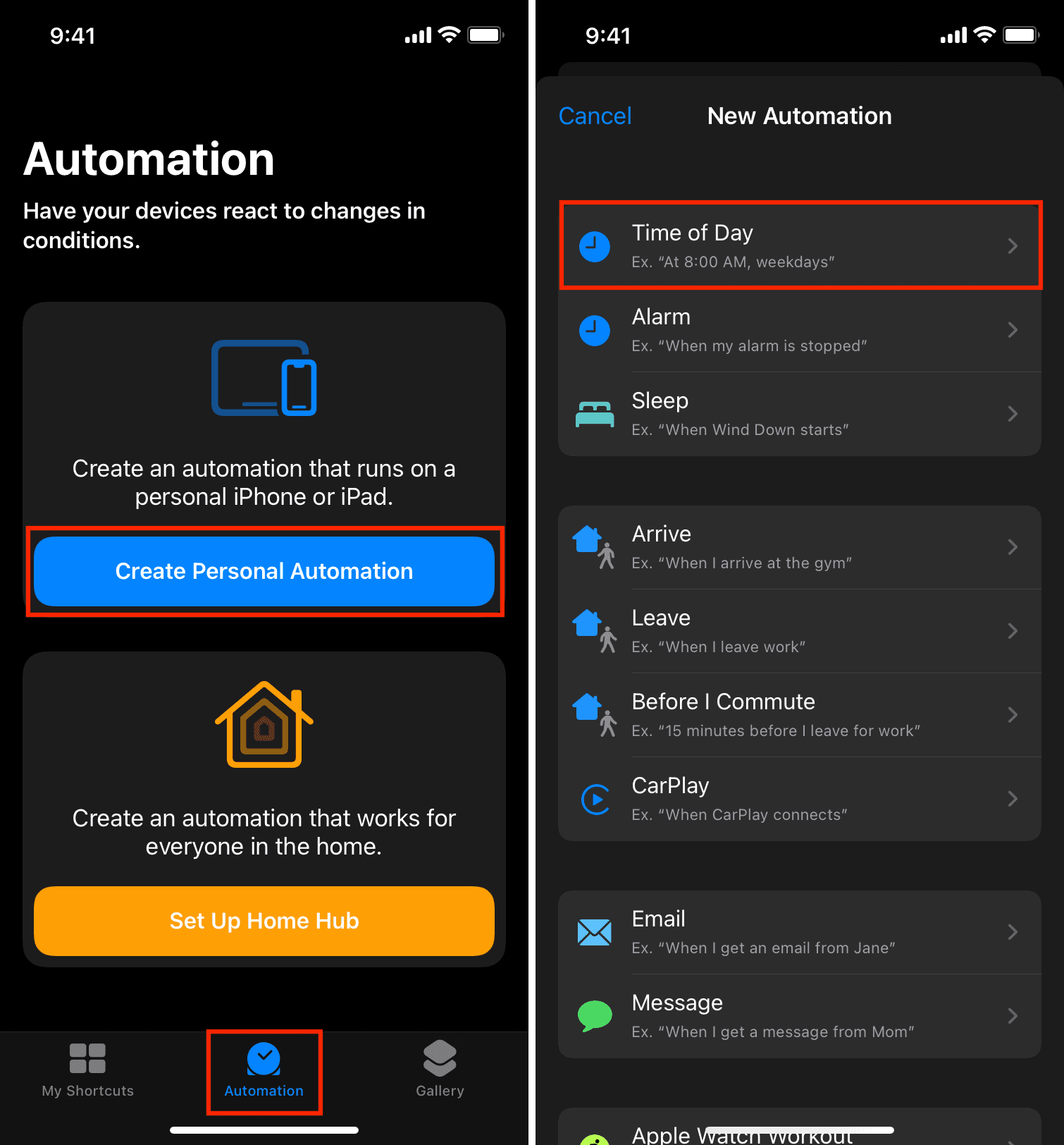 Créer une automatisation à exécuter à l'heure du jour et changer automatiquement le fond d'écran de l'iPhone