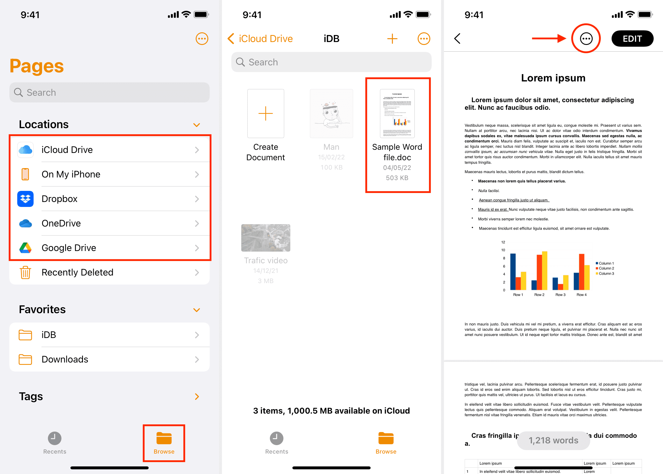 Ouvrir le fichier Word dans les pages iOS
