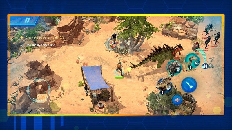 Jurassic World Primal Ops Capture d'écran montrant une bataille de dinosaures