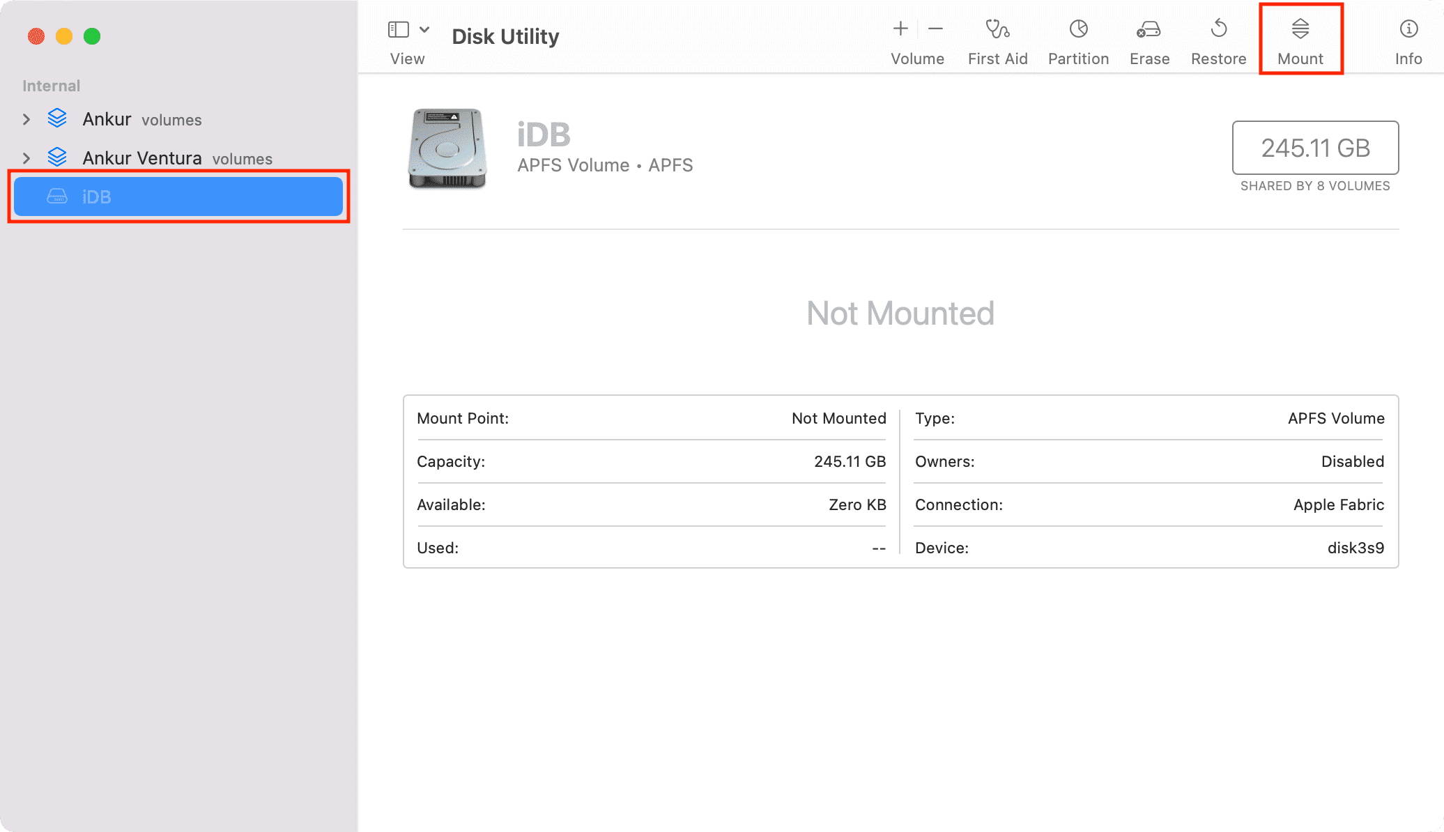 Monter le volume dans Utilitaire de disque sur Mac