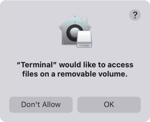 Le terminal souhaite accéder aux fichiers sur une fenêtre contextuelle de volume amovible