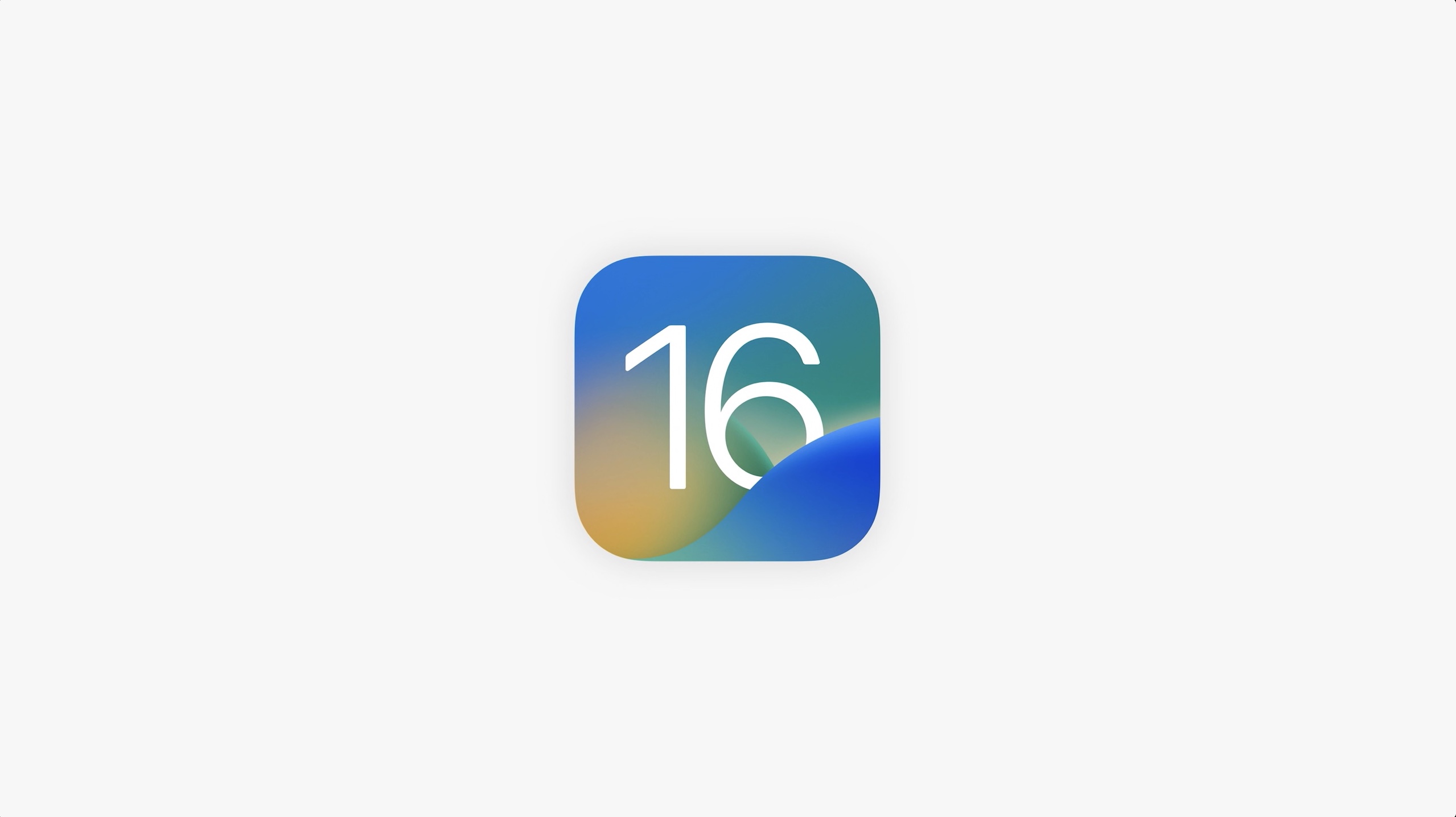L'icône iOS 16 est placée sur un fond gris clair solide dans cette image d'Apple