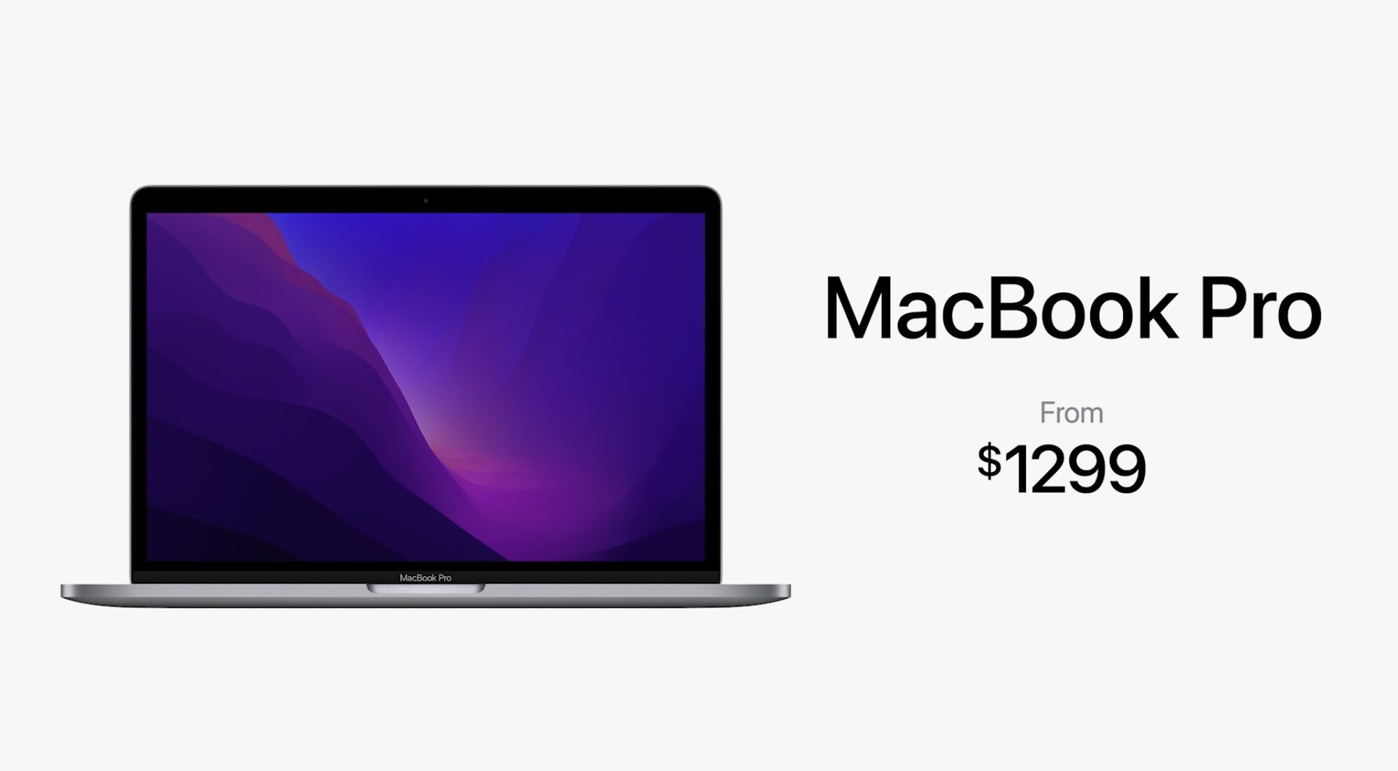 Image marketing d'Apple montrant le prix demandé de 1299 $ pour son ordinateur portable MacBook Pro 130 pouces actualisé avec la puce M2