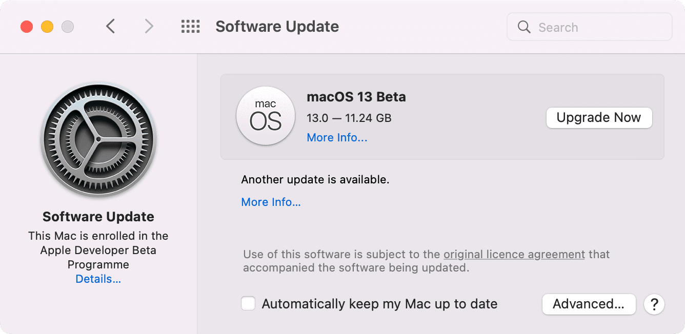 Mise à niveau bêta de macOS 13 maintenant dans les préférences système de Mac