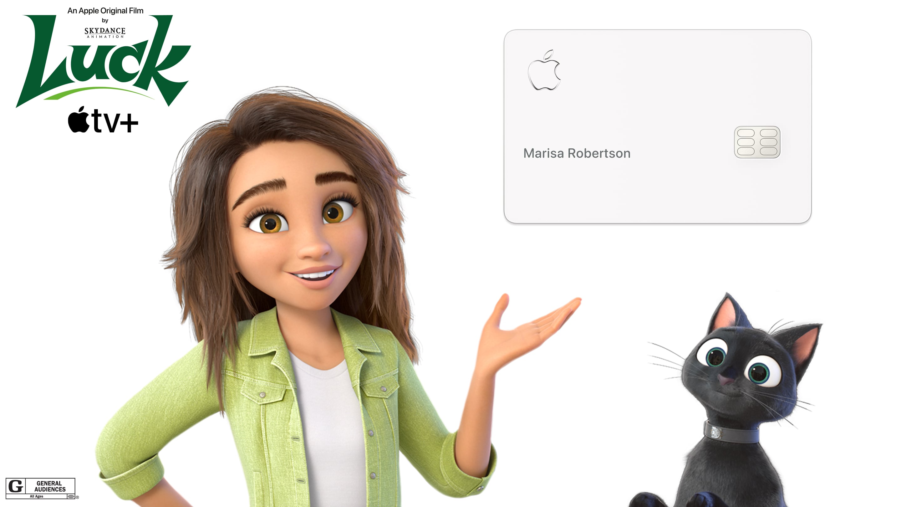 Image marketing promouvant trois mois gratuits d'Apple TV+ aux détenteurs d'une Apple Card dans le cadre de la campagne marketing pour le film d'animation "Chance"
