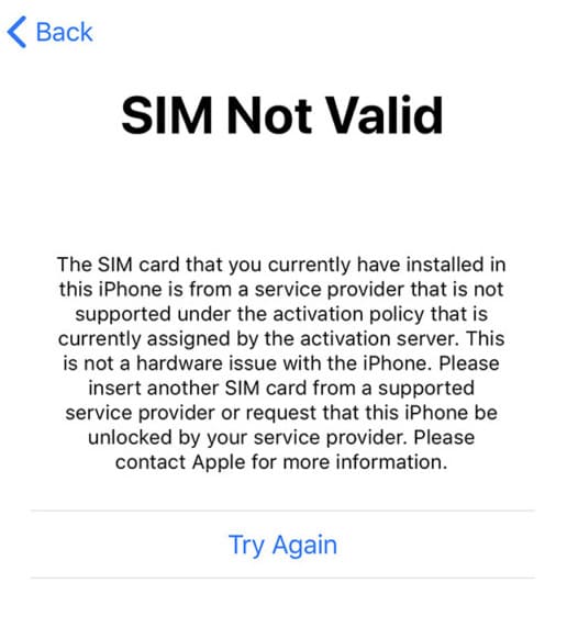 Erreur SIM non valide sur iPhone