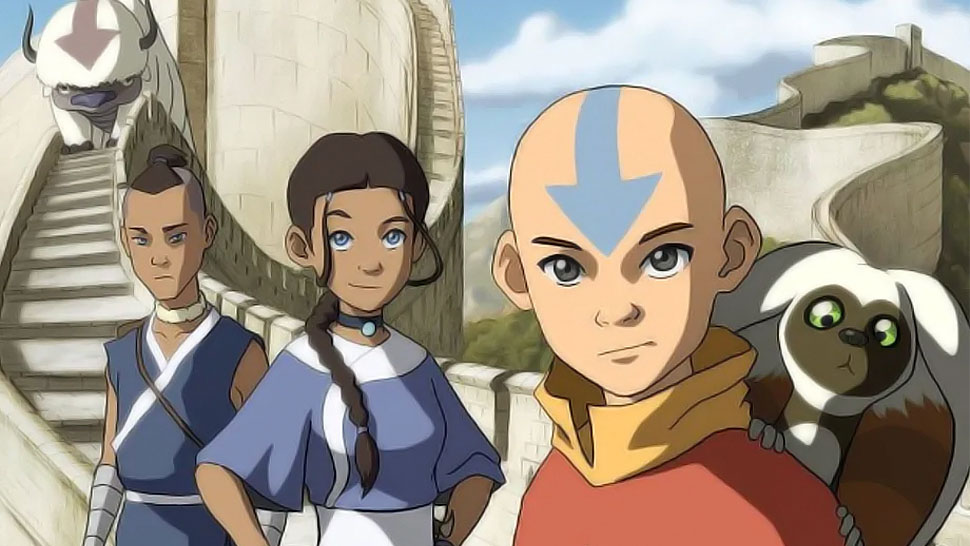 Avatar : le dernier maître de l'air : Appa, Sokka, Katara, Aang et Momo.