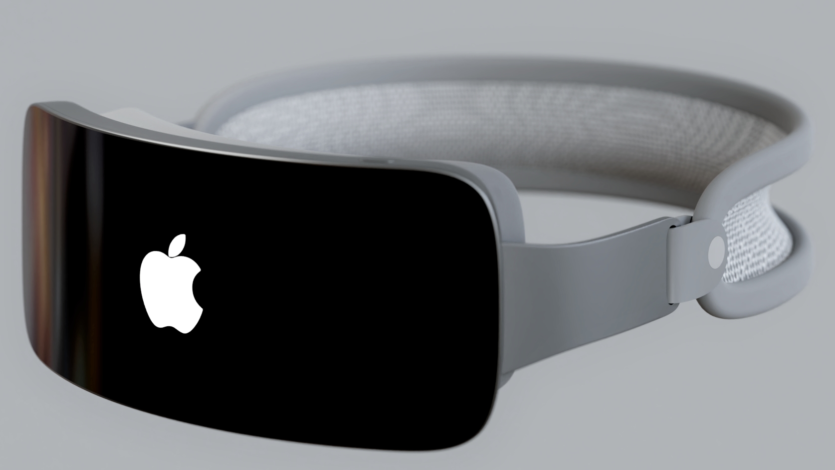 Rendu montrant un casque Apple avec le logo Apple sur l'écran externe