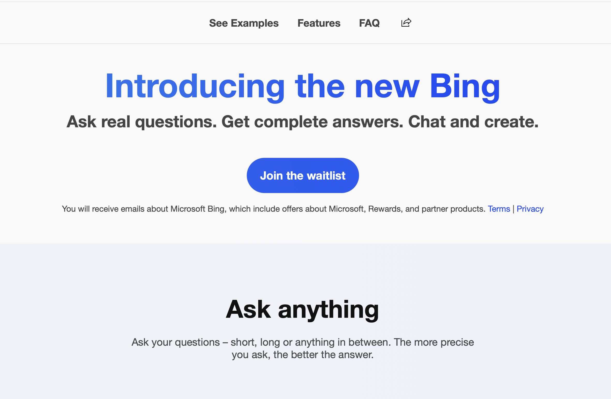 Page de liste d'attente pour la recherche ChatGpt Bing