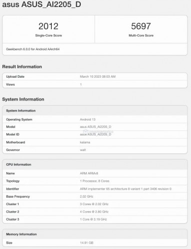 Test de l'Asus ROG Phone 7D sur Geekbench