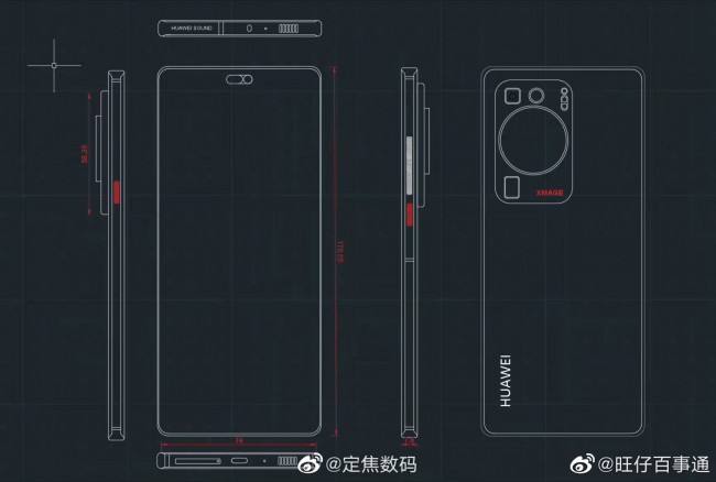 Un schéma qui montre prétendument le design du Huawei P60 Pro