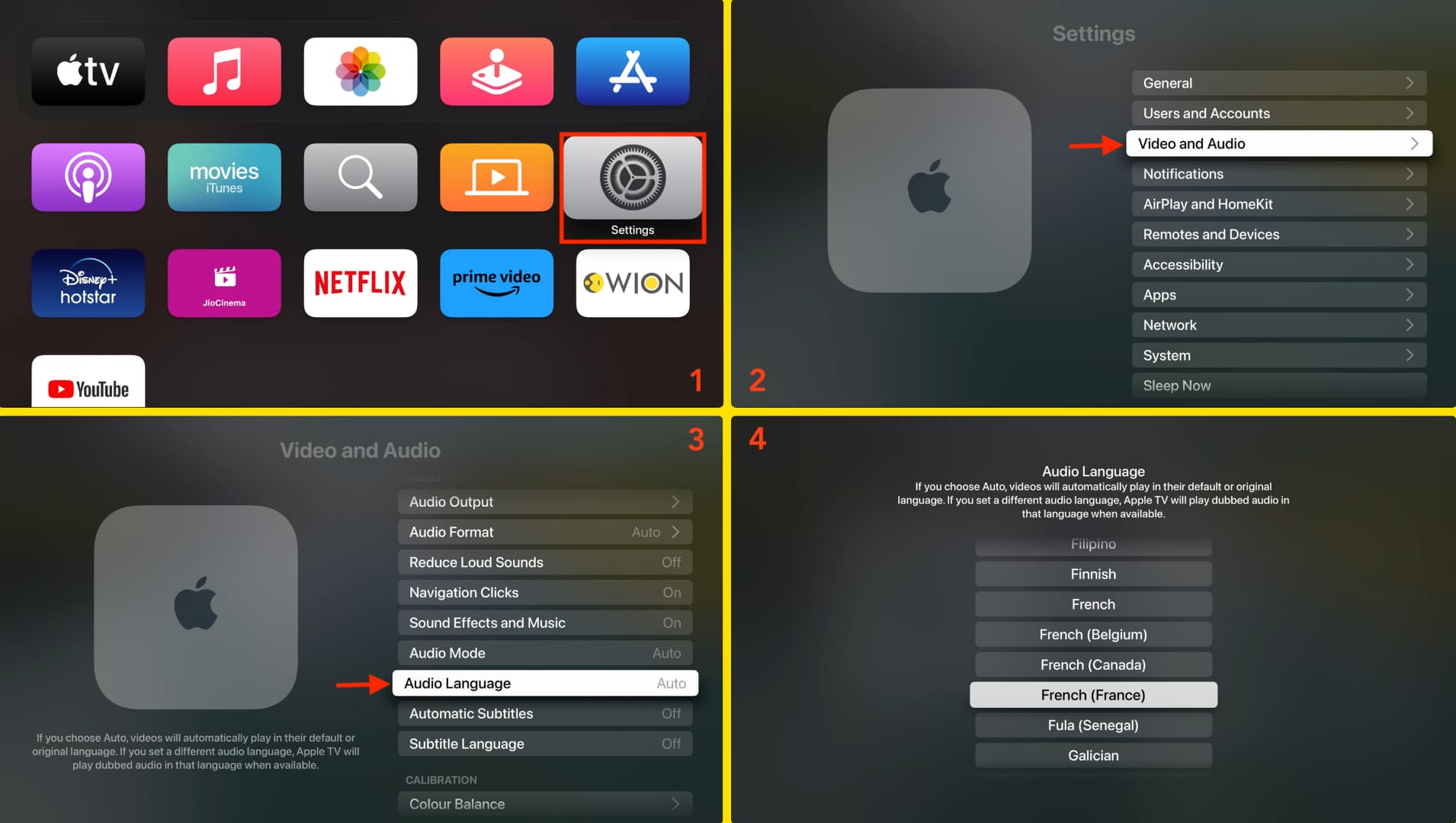 Modifier les paramètres de langue audio sur Apple TV