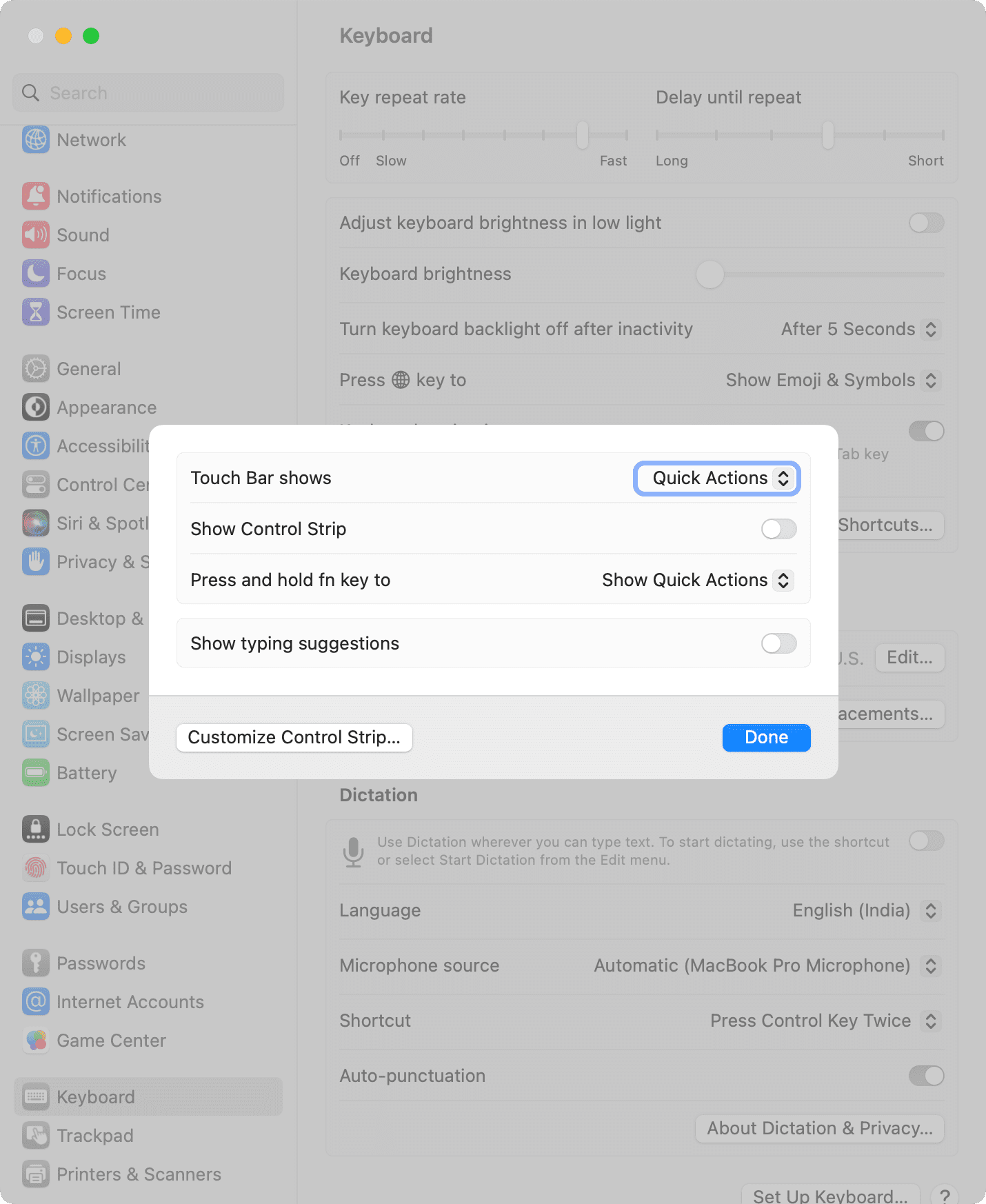 Désactivez la barre tactile du MacBook en la configurant pour afficher les actions rapides