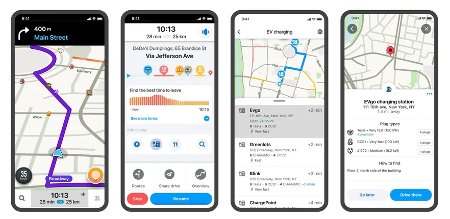 La fonctionnalité de localisation de recharge électrique participative de Waze dans l'application mobile 