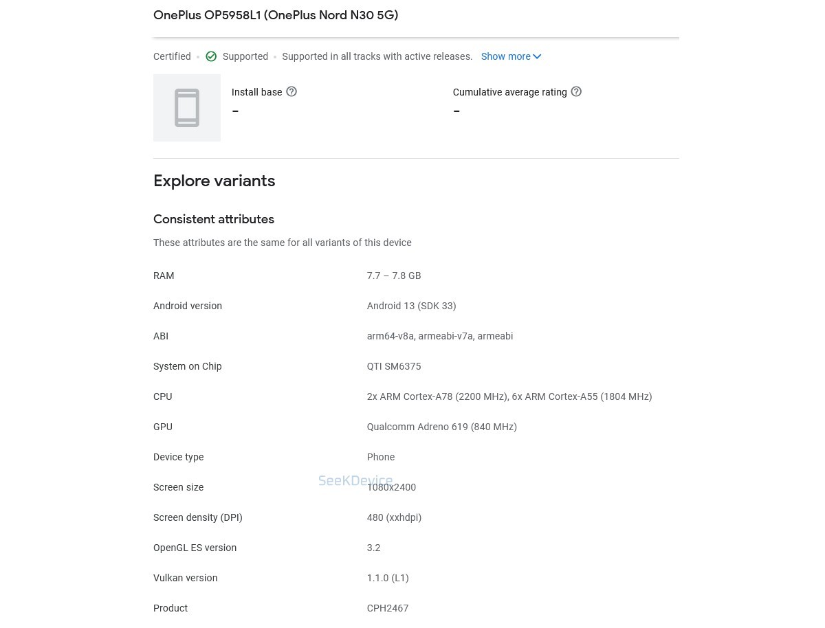 OnePlus Nord N30 5G est répertorié sur la console Google Play avant sa sortie aux États-Unis
