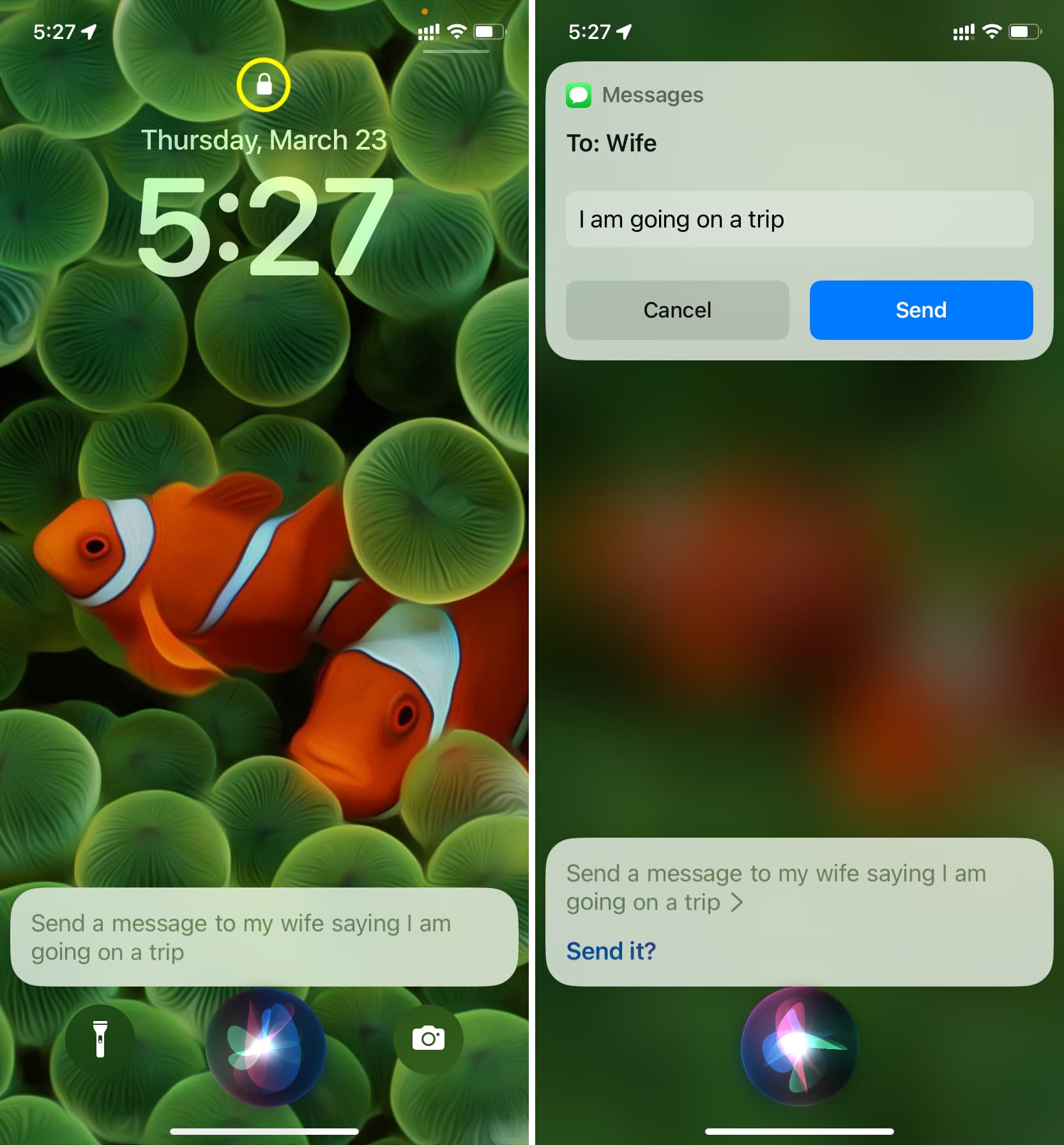 Ask Siri to send message from iPhone Lock Screen