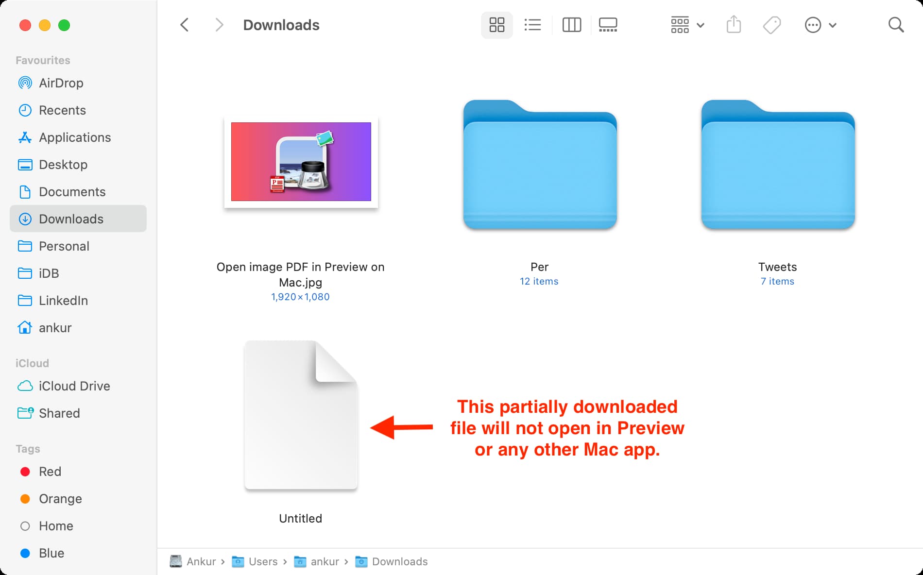 Fichier pas entièrement téléchargé sur Mac