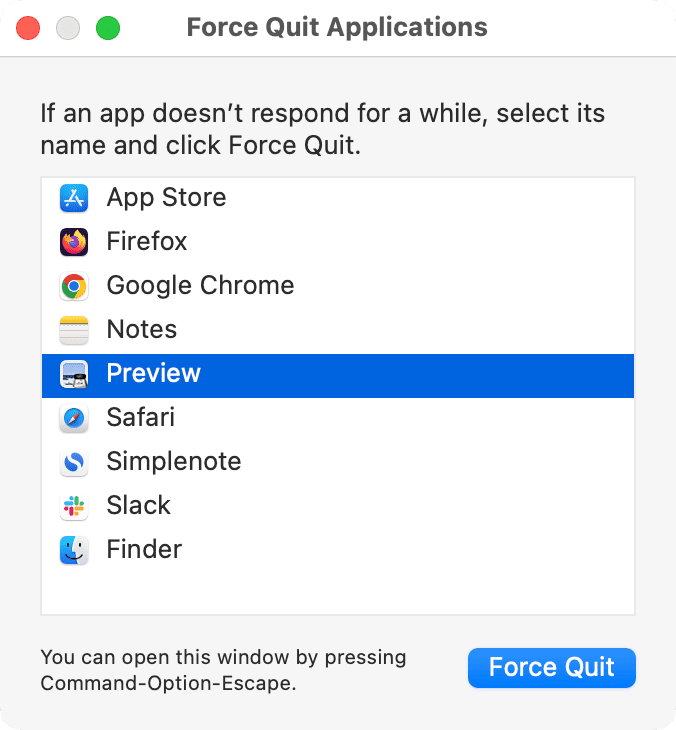 Forcer à quitter l'application Aperçu sur Mac
