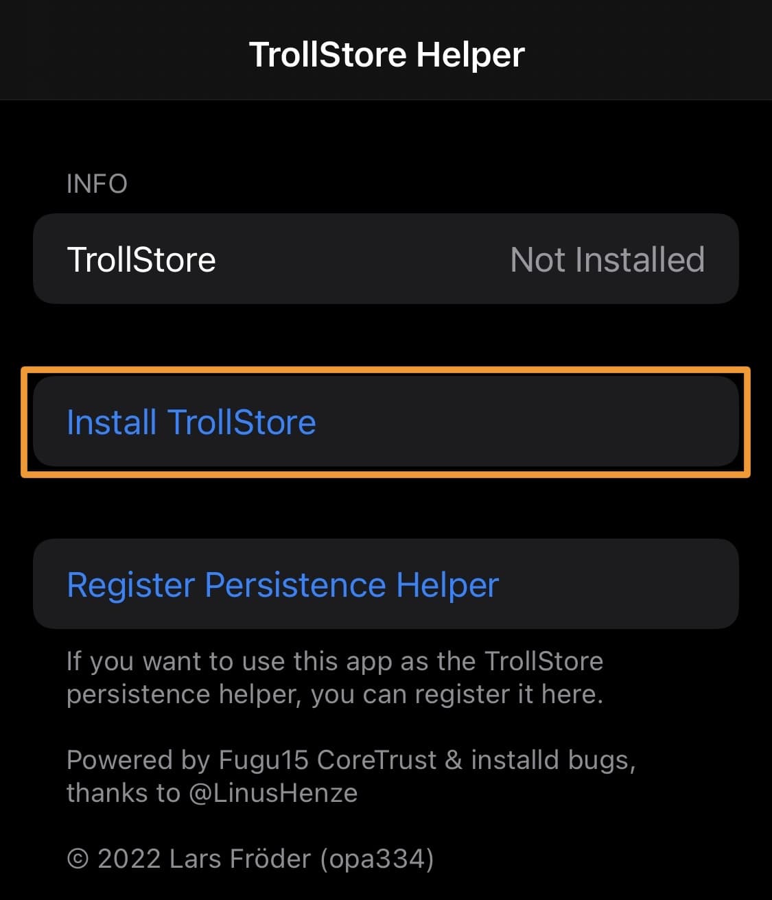 Installer le bouton TrollStore.