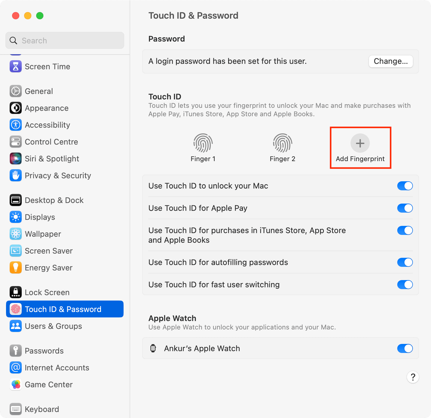 Ajouter une empreinte digitale à Touch ID sur Mac