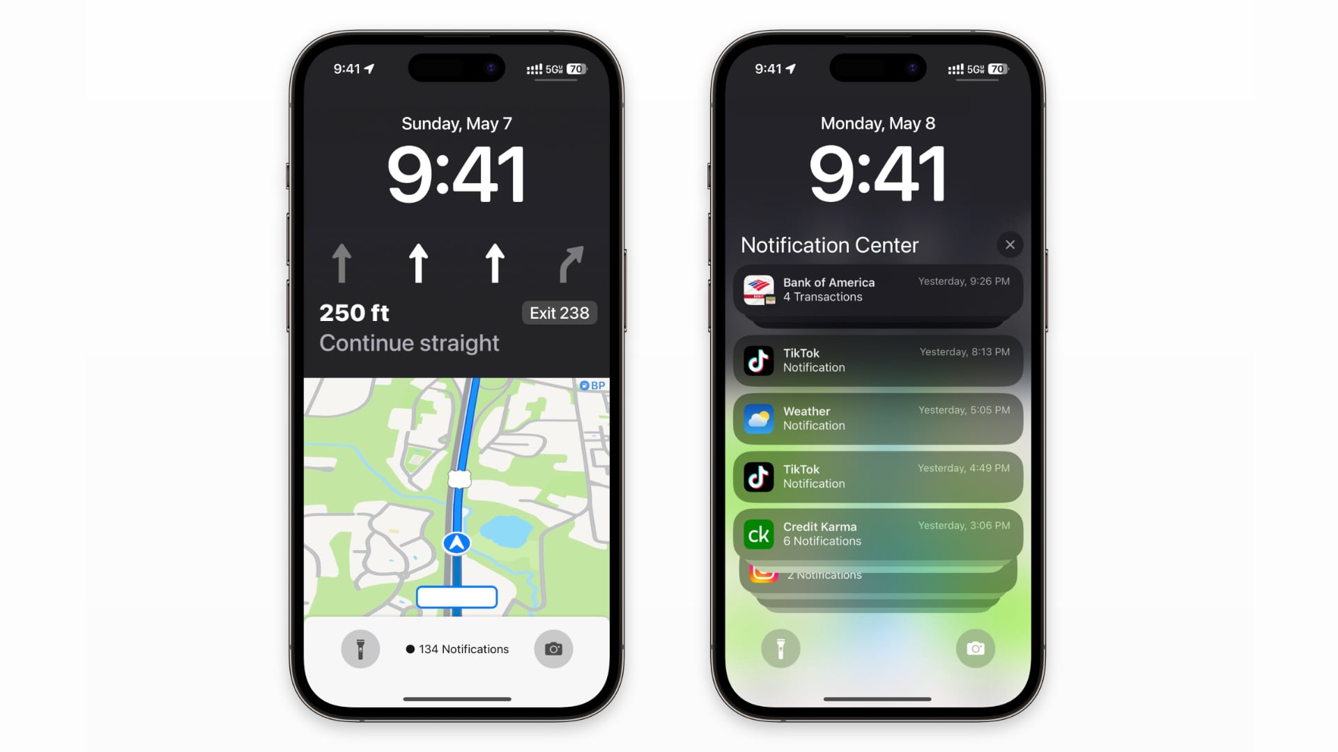 Rendus illustrant le widget d'activité en direct Apple Maps d'iOS 17 sur l'écran de verrouillage