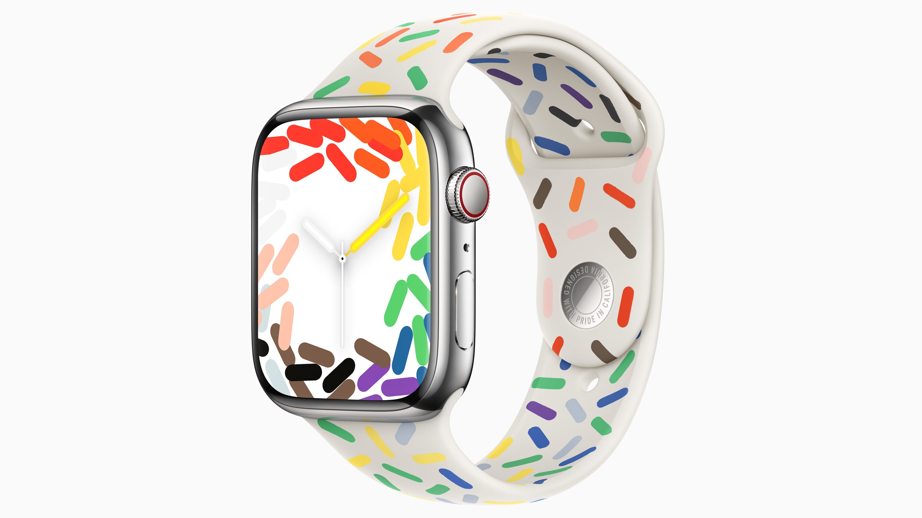 Le cadran et le bracelet de la montre Pride Edition 2023 pour Apple Watch