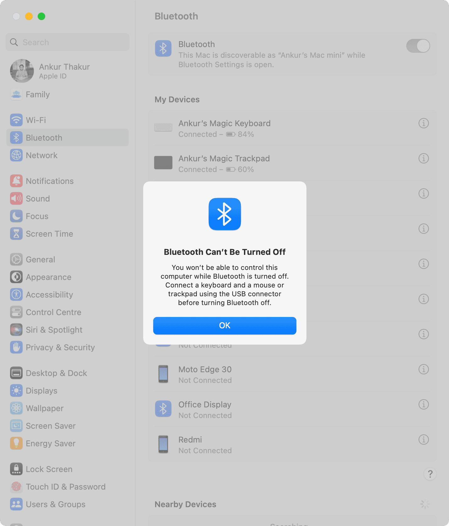 Le message Bluetooth ne peut pas être désactivé sur Mac