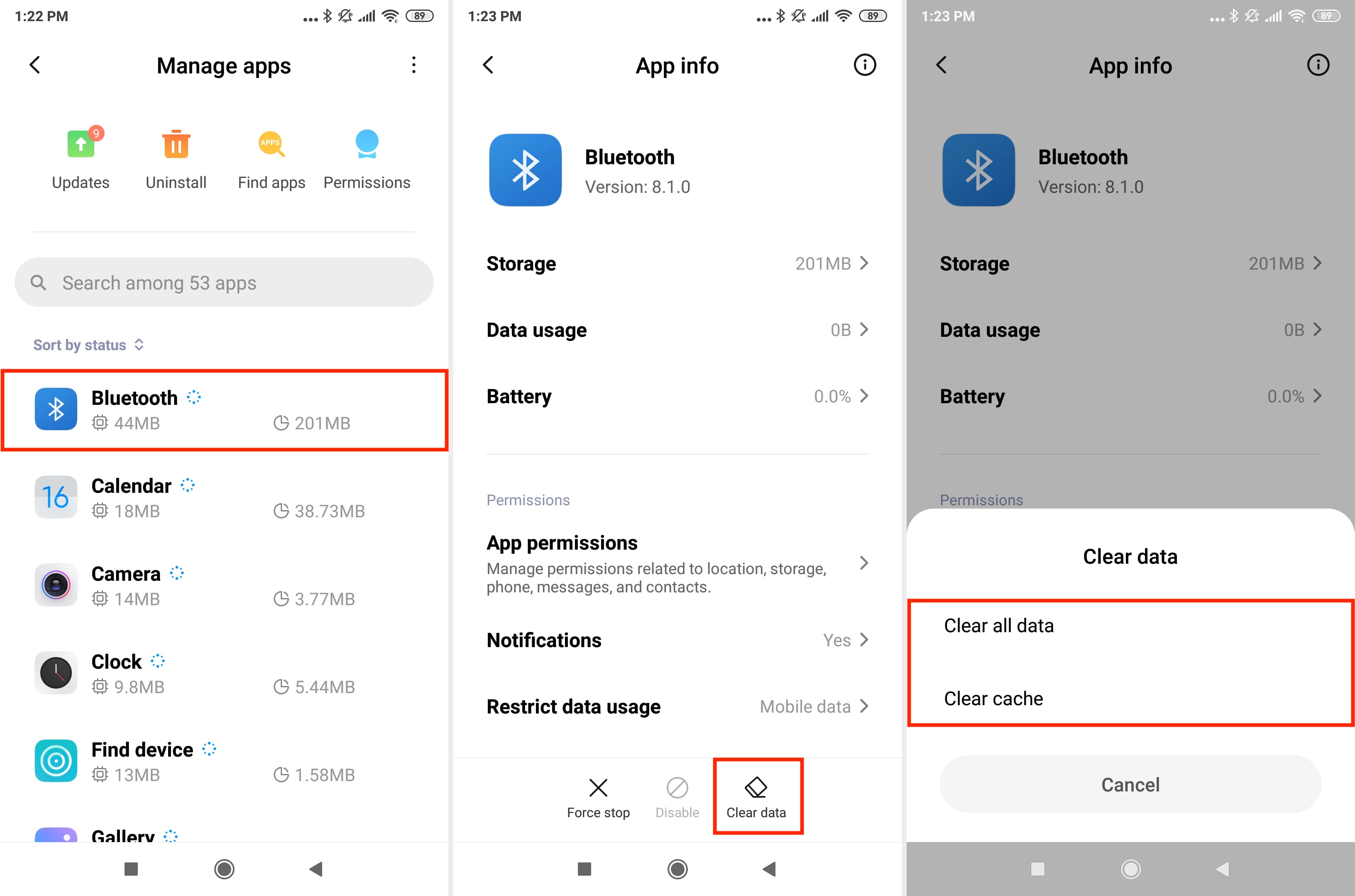 Effacer le cache Bluetooth et les données sur le téléphone Android