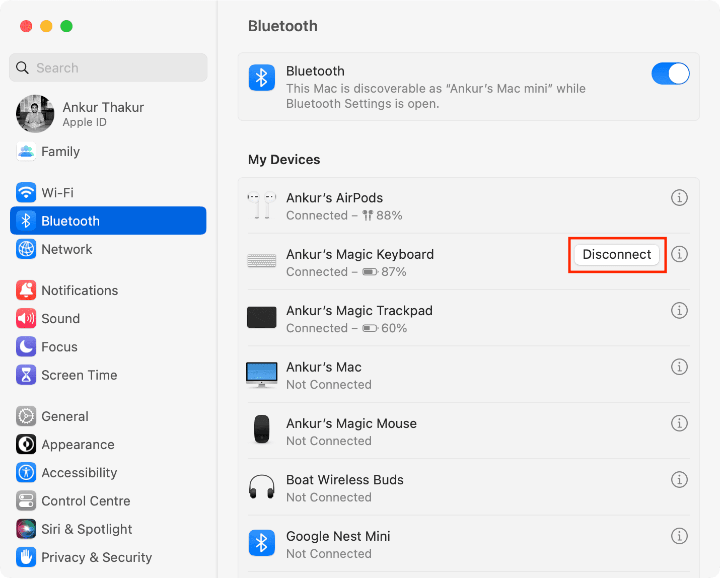 Déconnecter le Magic Keyboard des paramètres Bluetooth du Mac