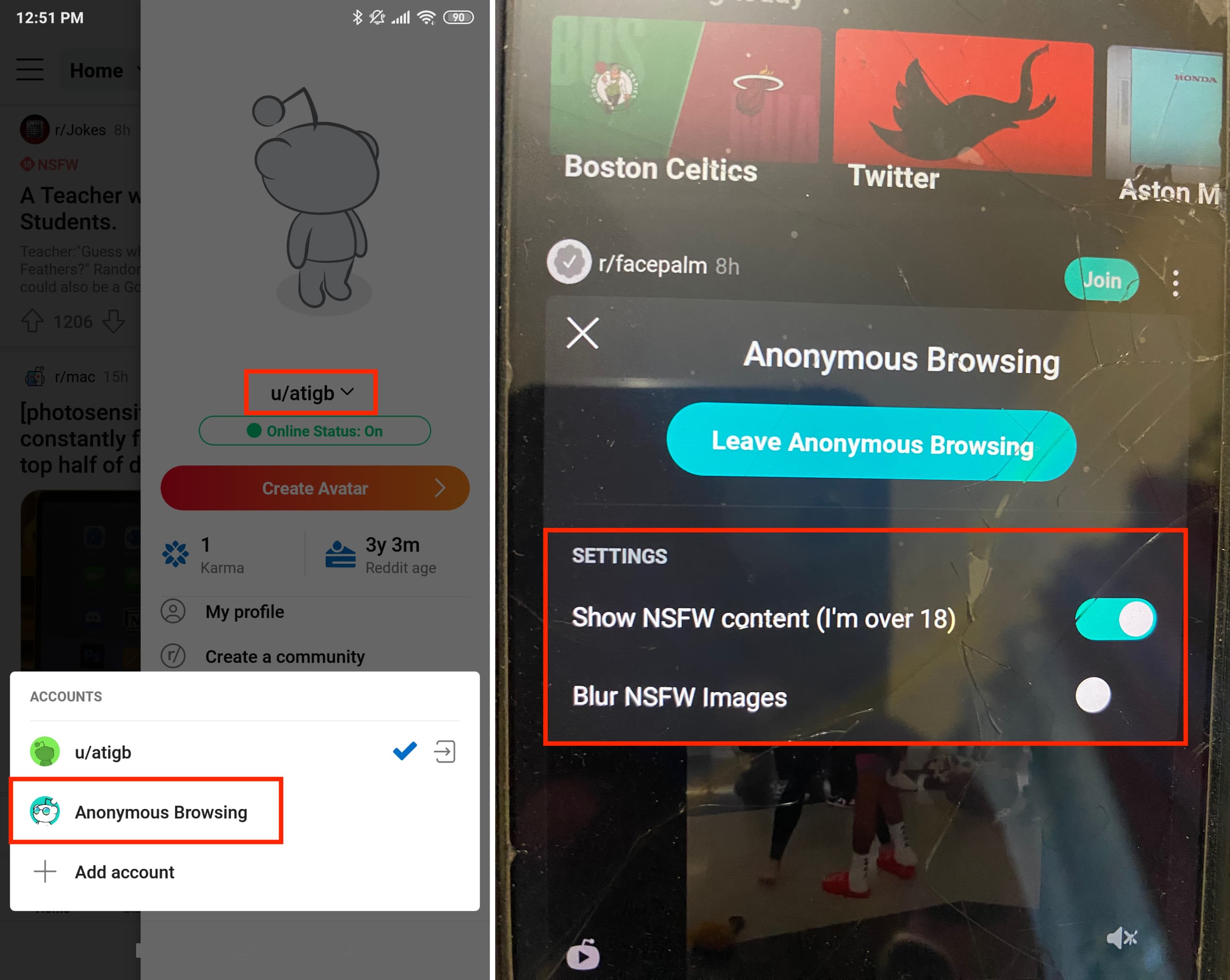 Afficher le contenu NSFW et les images non floues pendant la navigation anonyme dans Reddit sur Android