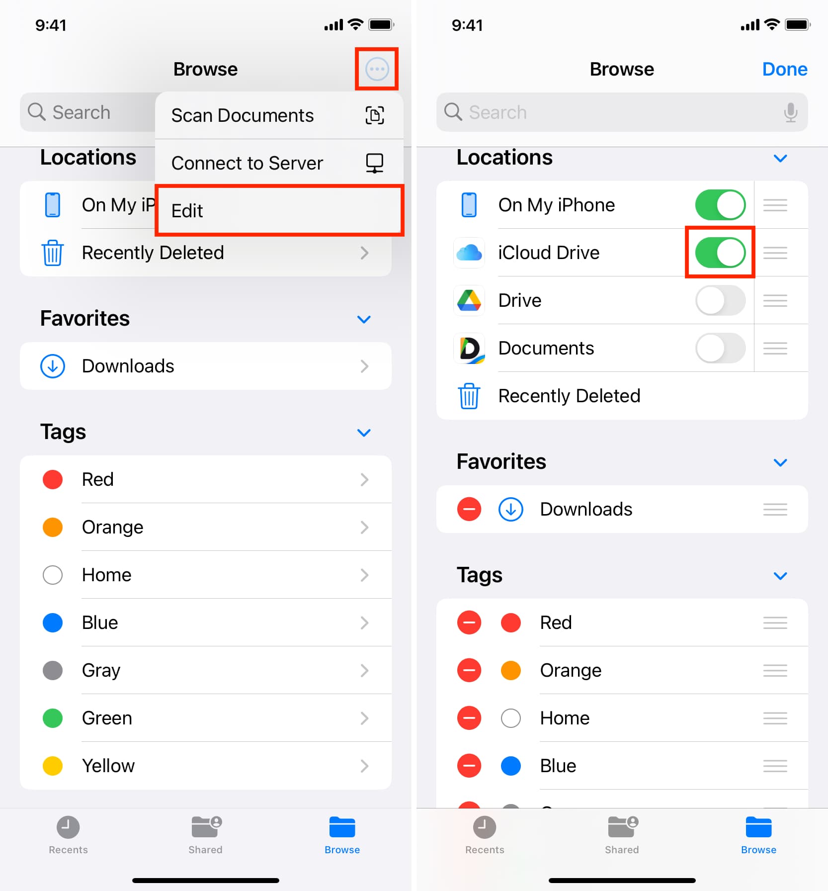 Afficher iCloud Drive dans l'application Fichiers sur iPhone