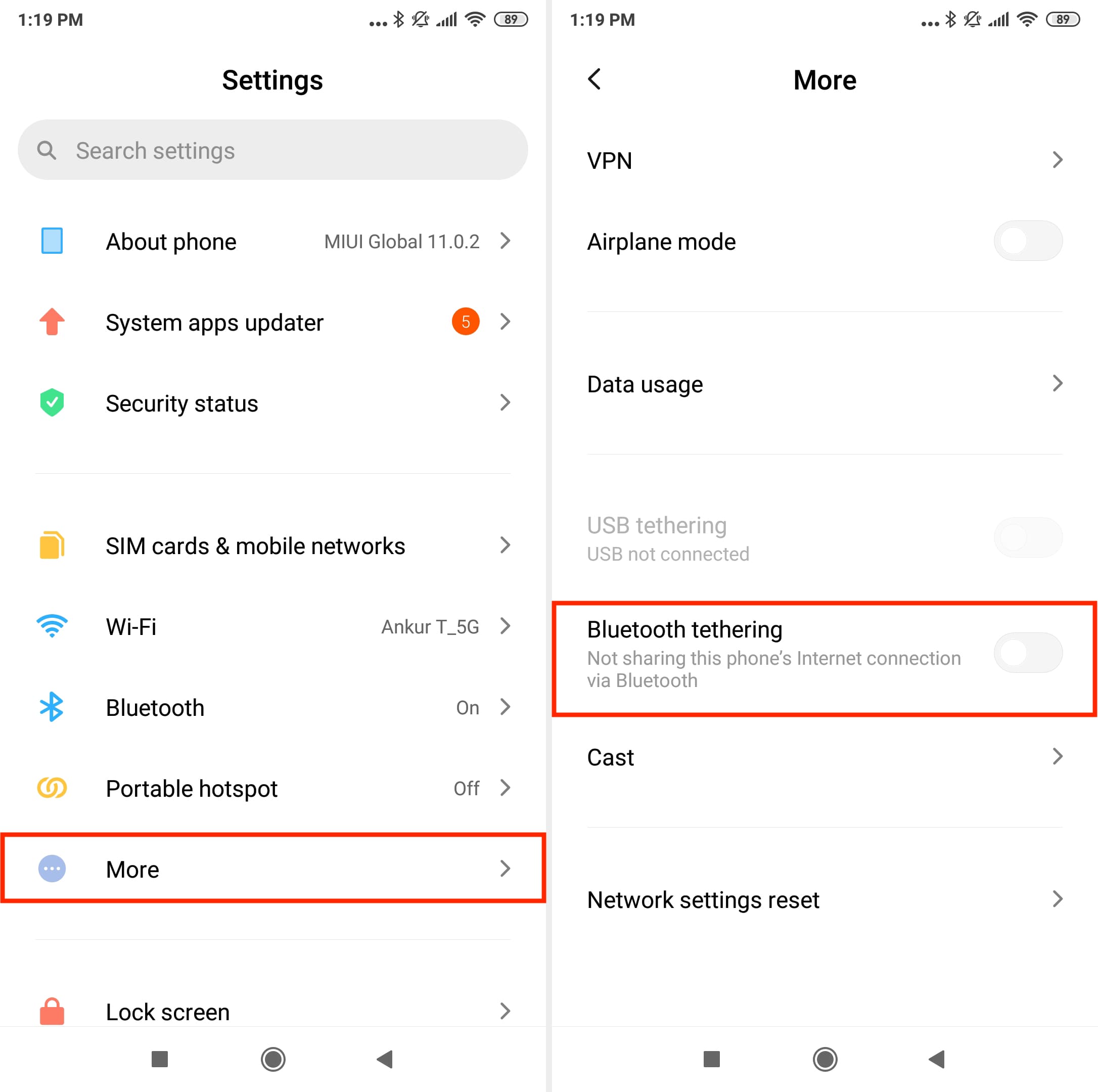 Désactiver le partage de connexion Bluetooth sur le téléphone Android