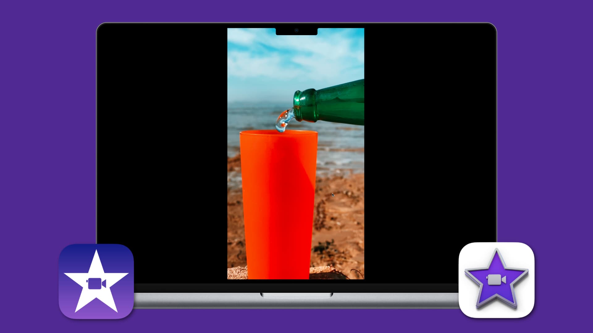 Lecture vidéo verticale sur MacBook Pro avec les logos iMovie